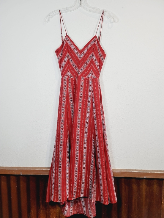Lulus Dresses & Skirts - Lulu's Calabadh Rust Red Striped V-Neck Spaghetti Strap Maxi Dress, Size Medium